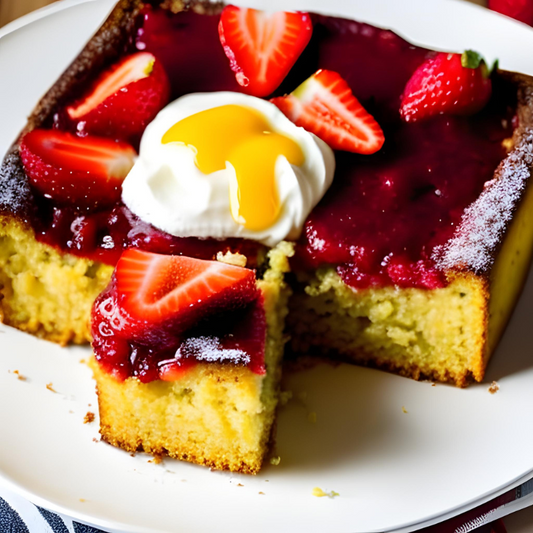Crunchy polenta cake by Chef Cantu. Topped with fresh strawberries and eaten with miracle fruit